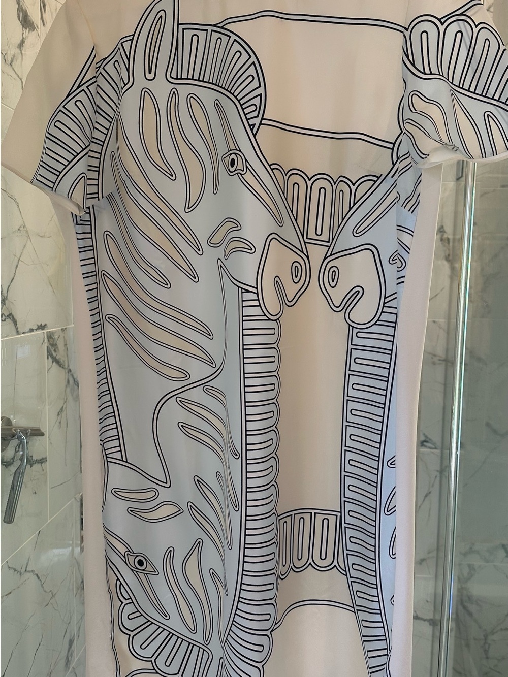 Tory Burch Cream Mini Dress with Black Graphic Zebra Motif
